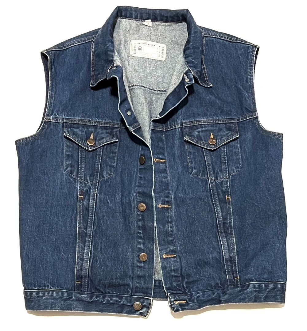 Vintage Benetton Denim Jean Vest Sleeveless Jacket EU Size 52 *See Measurements*